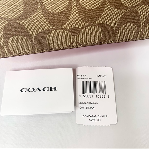 Coach Mini Camera Crossbody Bag In Signature Canvas  Khaki Fushia Pink - Picture 9 of 11